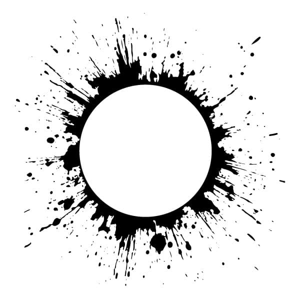 White circle with ink splatter background