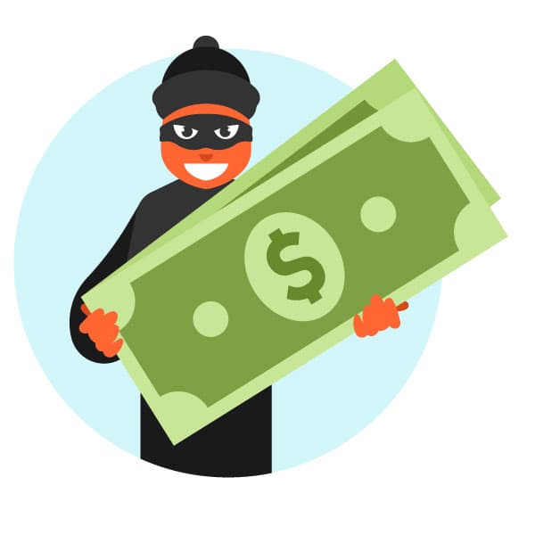 Thief holding dollar bills