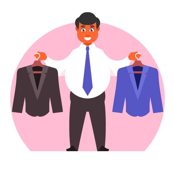 Man choosing between two suits