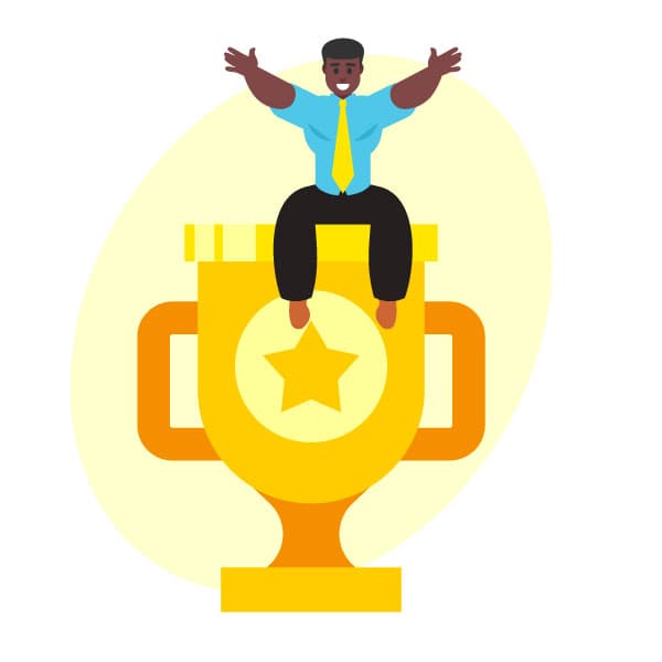 Winner sitting on top of the prize