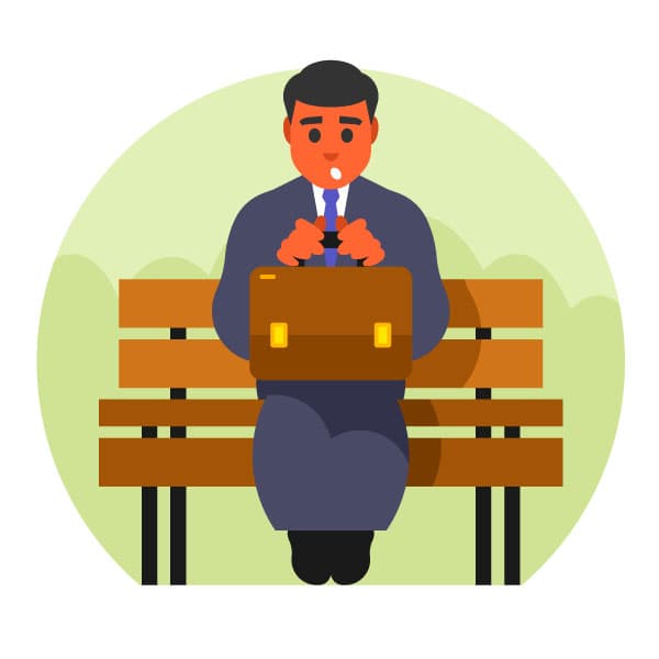 Worried businessman is holding his briefcase