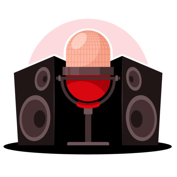 Pair of loudspeakers and a big mic