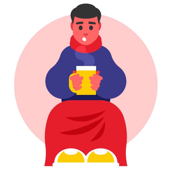 Sick man drinking hot tea