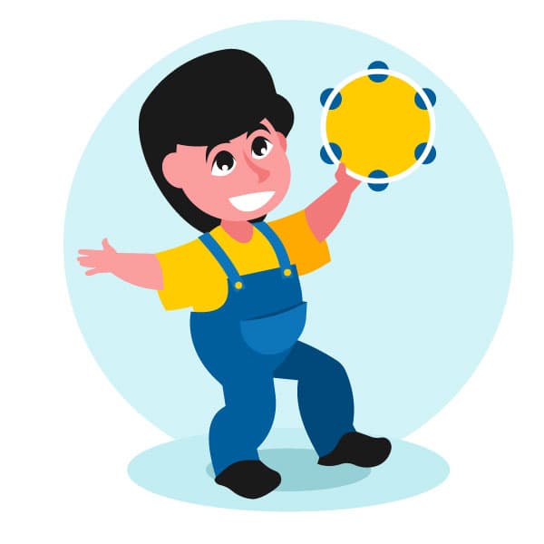 Boy dances with a tambourine
