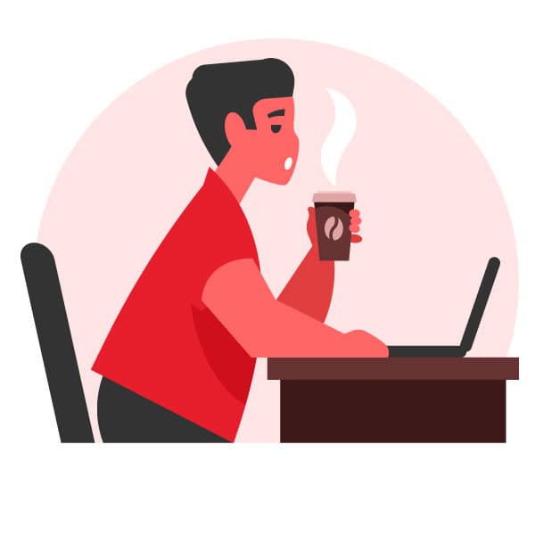 Worker drinking coffee at the workplace