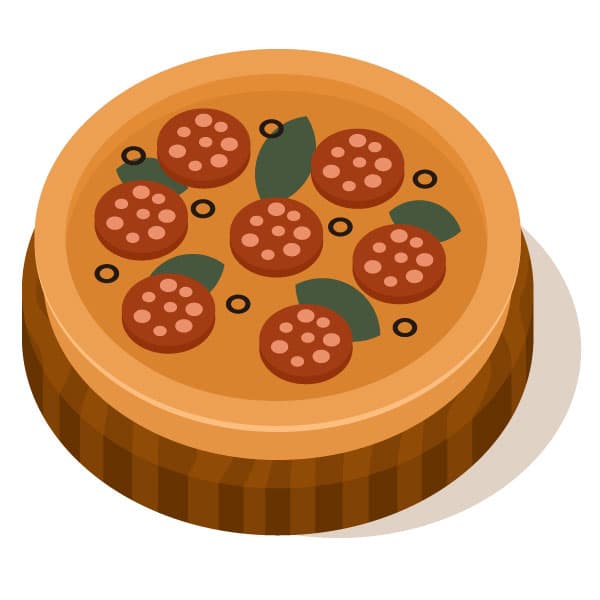 Baked pizza on a wooden board