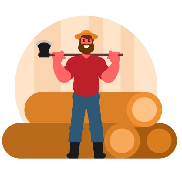 Smiling woodcutter with an axe