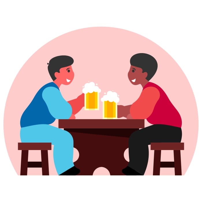 Two friends drink beer