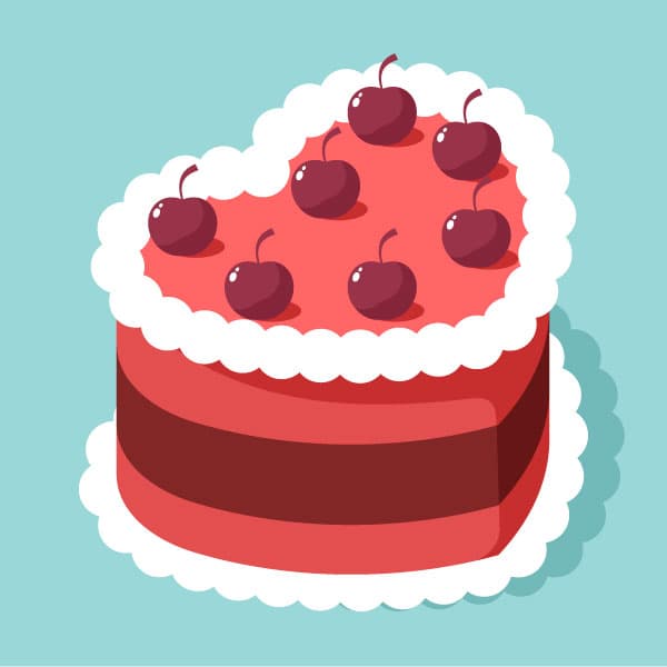 Heart-shaped cherry cake