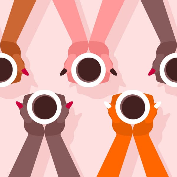 Coffee cups in hands pattern