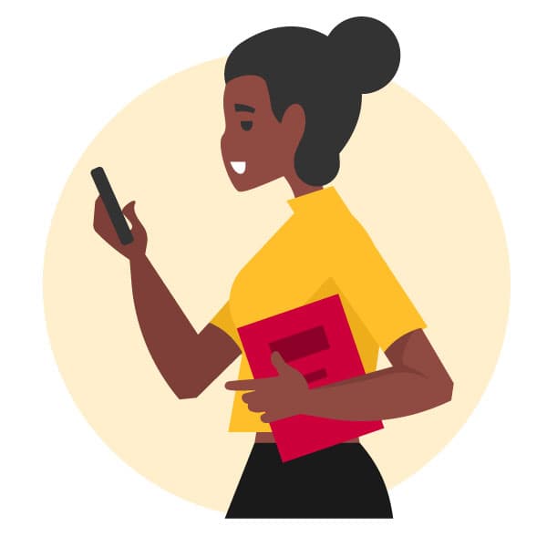 Black female student with a smartphone