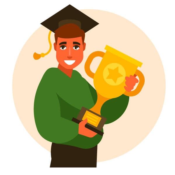 College student with a trophy