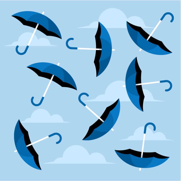 Pattern with flying umbrellas
